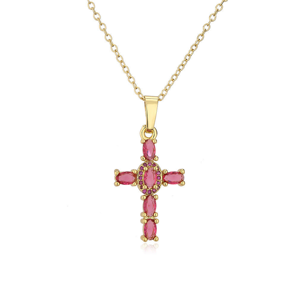 Fashion Copper Plated 18k Gold Cross Pendant Copper Necklace Jewelry