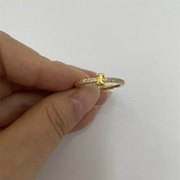 Cross-border new 26 initials micro-inlaid zircon open rings ins style personalized design English letter jewelry