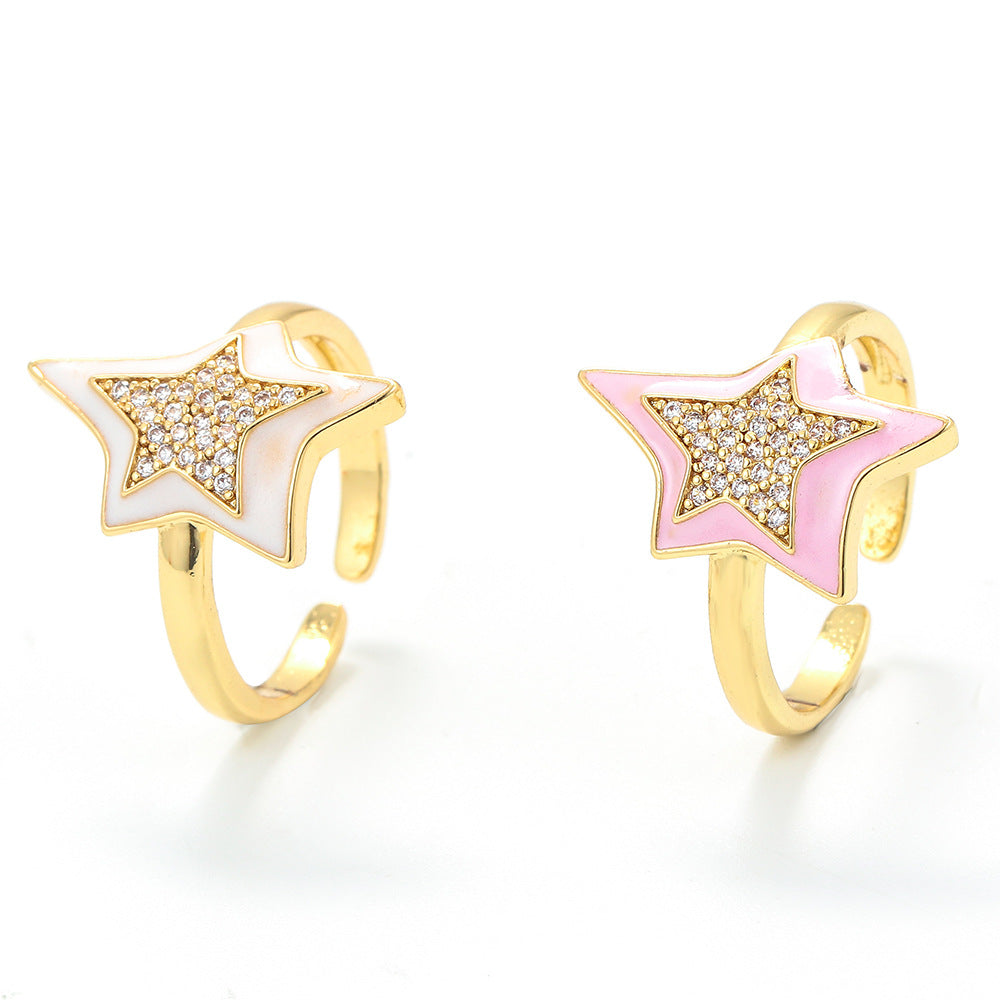 Wholesale Jewelry Drop Oil Five-pointed Star Copper Ring Gooddiy