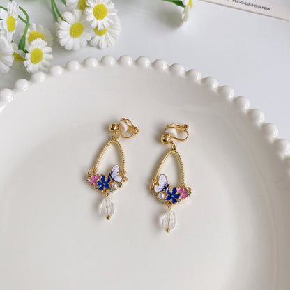 1 Pair Sweet Flower Butterfly Enamel Plating Inlay Alloy Metal Artificial Pearls Drop Earrings