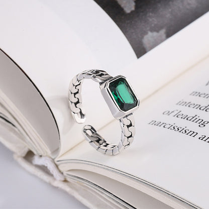 Wholesale Retro Rectangle Sterling Silver Inlay Zircon Open Ring