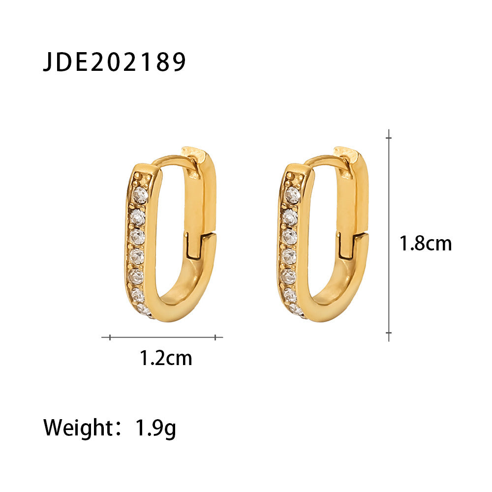 Fashion Oval Stainless Steel Hoop Earrings Plating Zircon Stainless Steel Earrings