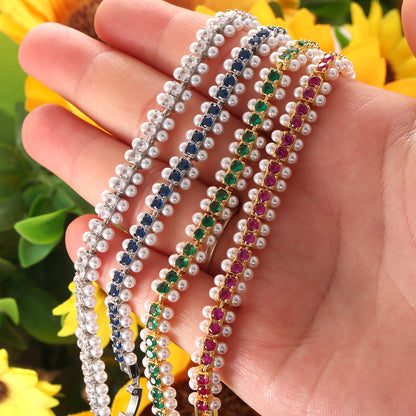 Fashion Solid Color Copper Plating Inlay Pearl Zircon Bracelets 1 Piece