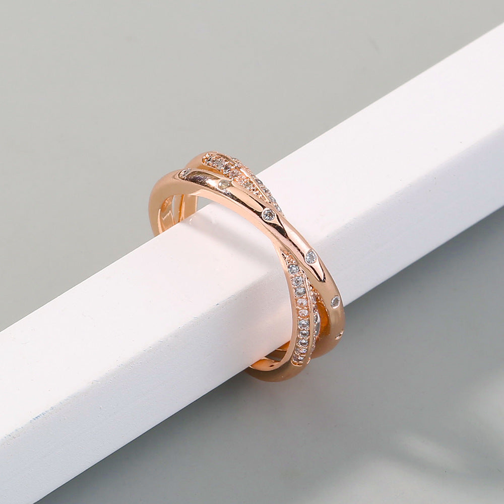 Wholesale Jewelry Micro-inlaid White Zircon Wave Copper Ring Gooddiy