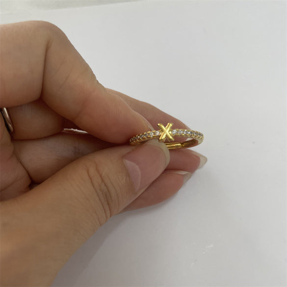 Cross-border new 26 initials micro-inlaid zircon open rings ins style personalized design English letter jewelry