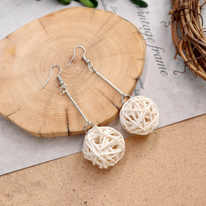 1 Pair Fashion Geometric Alloy Natural Rattan Wood Handmade Women's Drop Earrings