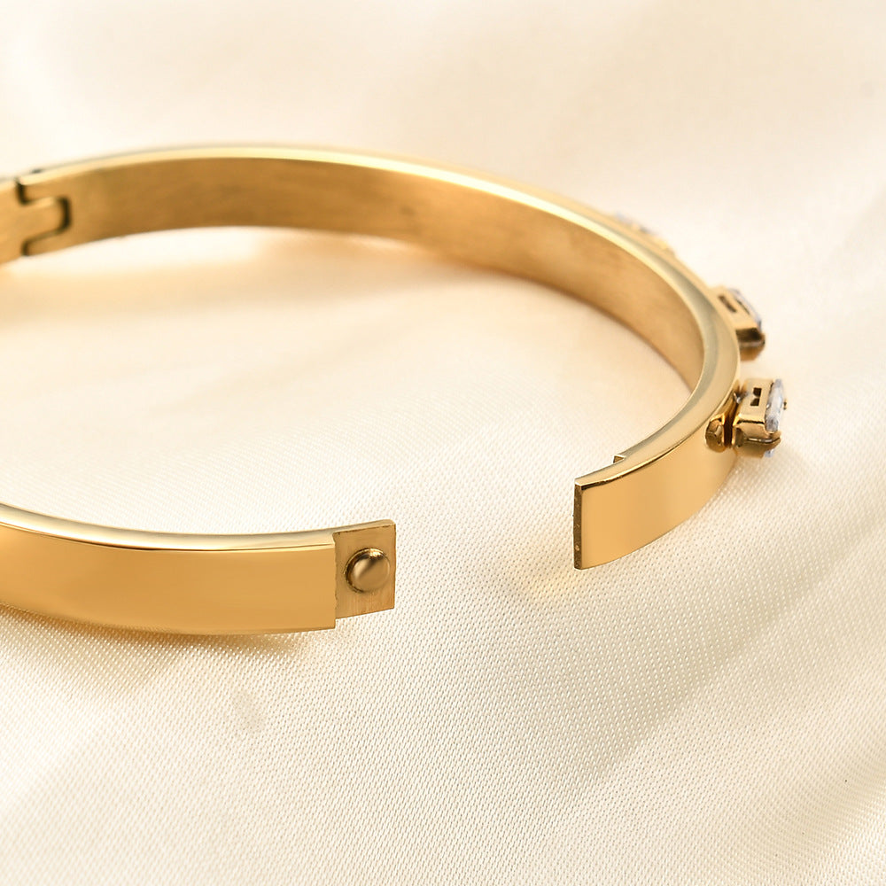 Simple Style Solid Color Stainless Steel Inlay Zircon Bangle