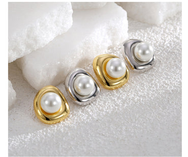 Simple Style Round Copper Inlay Artificial Pearls Ear Studs 1 Pair