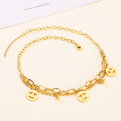 Fashion Emoji Face Stainless Steel No Inlaid Bracelets Necklace 2 Pieces