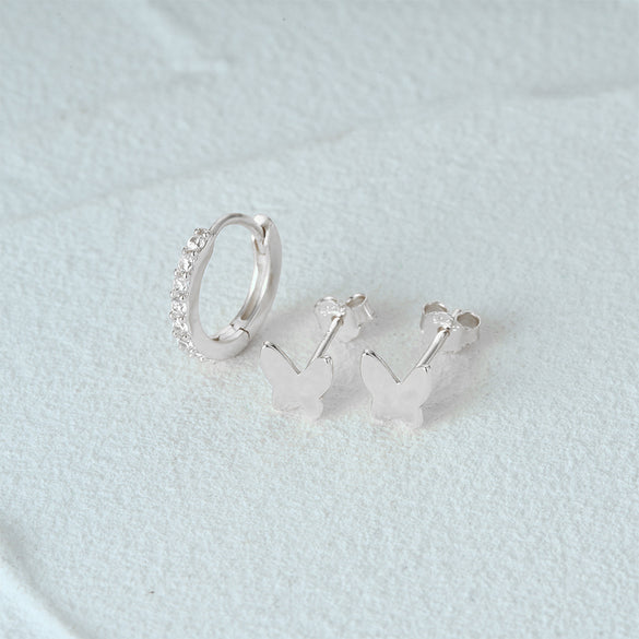 1 Set Simple Style Star Butterfly Plating Sterling Silver Hoop Earrings Ear Studs