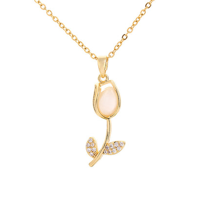 Casual Simple Style Tulip Titanium Steel Inlay Opal Zircon Pendant Necklace