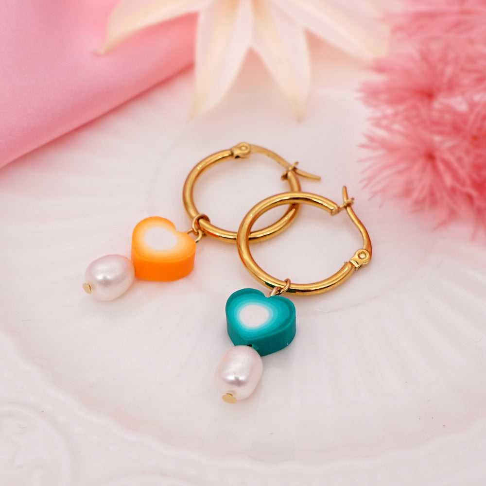 Bohemian Color Matching Simple Soft Ceramic Pearl Earrings Wholesale