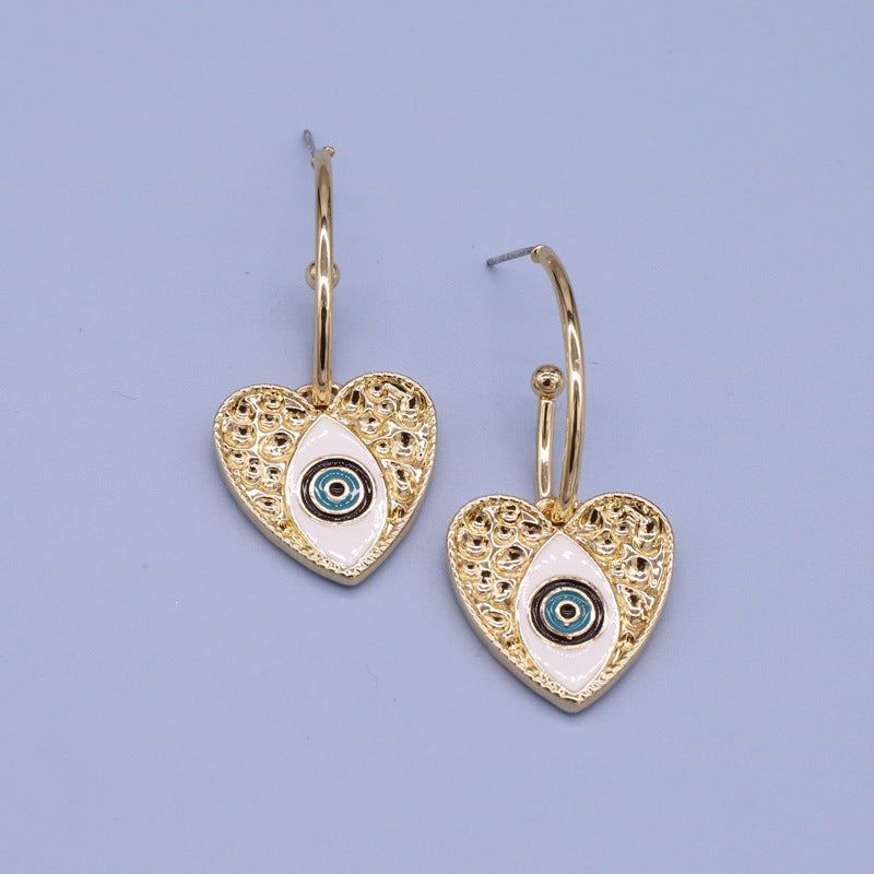 Retro Personality Alloy Turkish Devil Eye Heart Earrings Ethnic Style Earrings