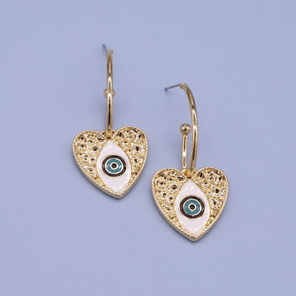 Retro Personality Alloy Turkish Devil Eye Heart Earrings Ethnic Style Earrings