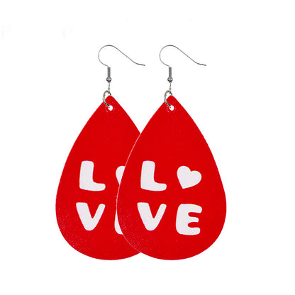 1 Pair Lady Streetwear Letter Heart Shape Pu Leather Drop Earrings