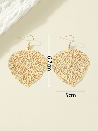 New Retro Long Hollow Leaf Pendant Earrings