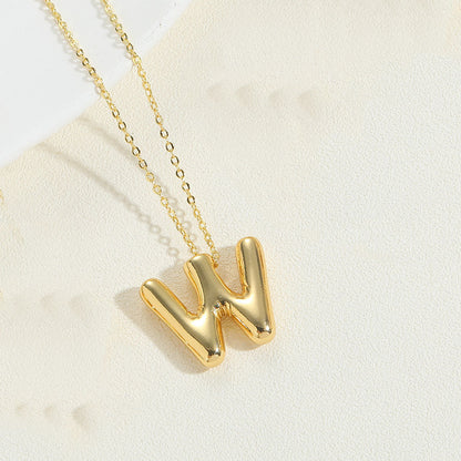 Cross-border new copper-plated 14K real gold personality style trend 26 initials pendant clavicle chain versatile necklace women