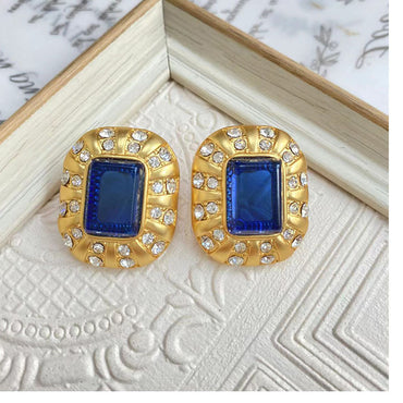 Retro Geometric Alloy Inlay Artificial Gemstones Rhinestones Women's Ear Studs 1 Pair