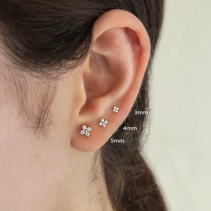 3 Pieces Set Simple Style Geometric Plating Inlay Sterling Silver Zircon Ear Studs