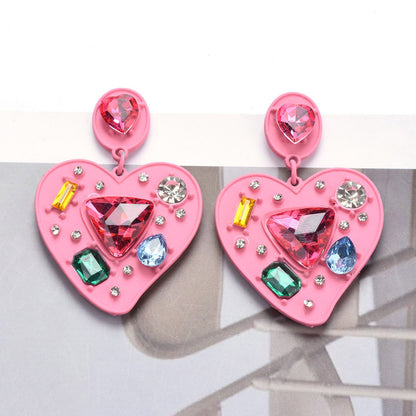 Wholesale Jewelry Cute Sweet Heart Shape Alloy Rhinestones Inlay Drop Earrings