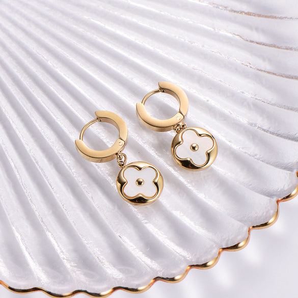 Expressive Four-leaf Clover Flower Titanium Steel Stud Earrings