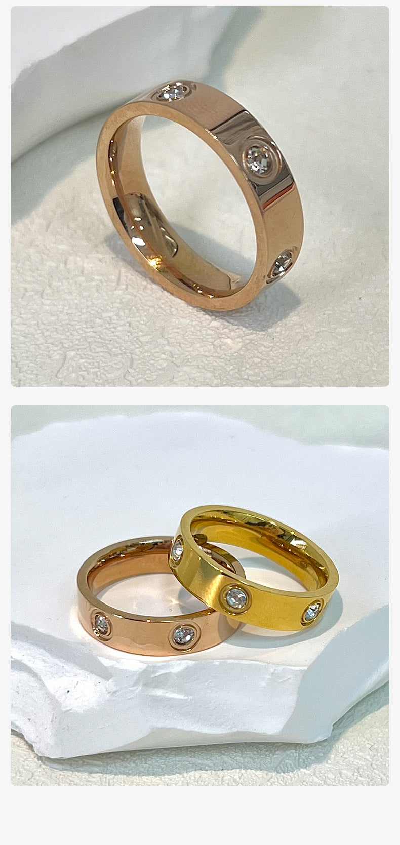 Ins Style Simple Style Circle Titanium Steel Plating Inlay Zircon Rings