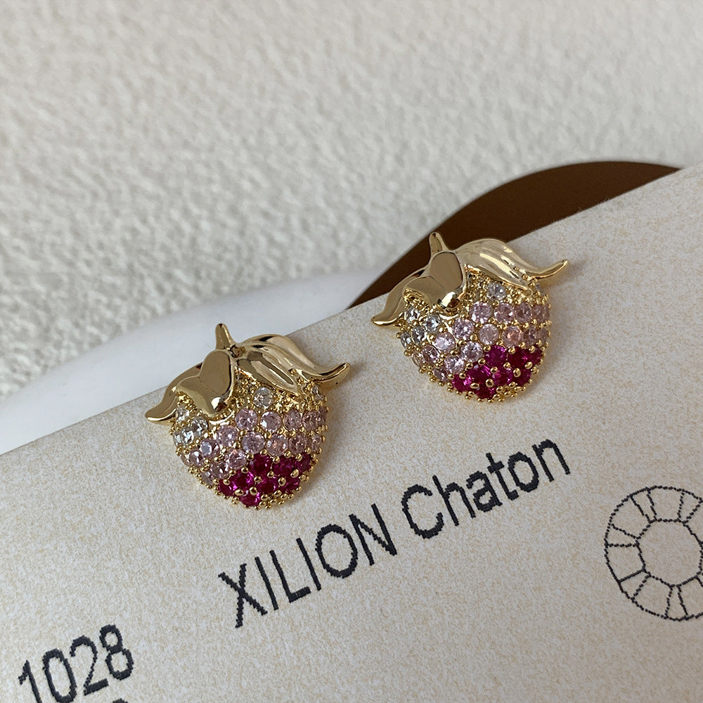 1 Pair Simple Style Strawberry Inlay Copper Zircon Ear Studs