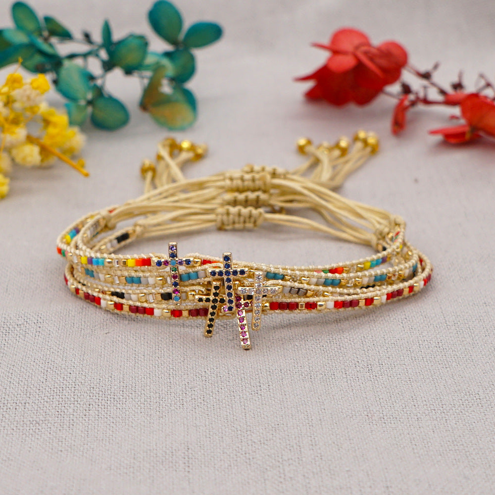 Gooddiy Wholesale Accessories Ethnic Style Diamond Cross Miyuki Beads Woven Bracelet