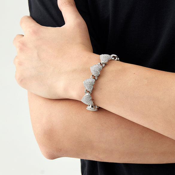 Hip-hop Heart Shape Alloy Inlay Rhinestones Unisex Bracelets Necklace 1 Piece