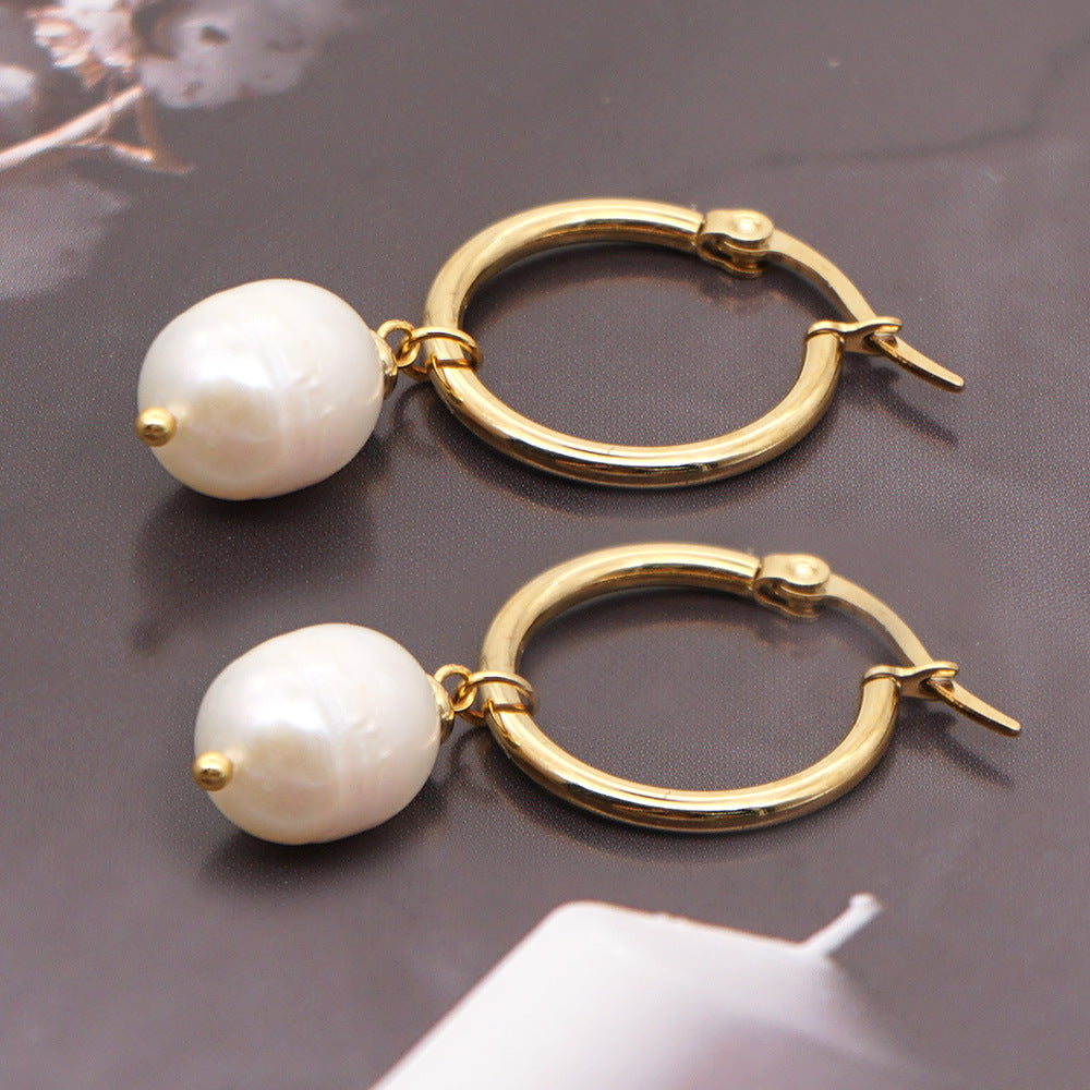 Simple Pearl Stainless Steel Circle Earrings Wholesale Gooddiy