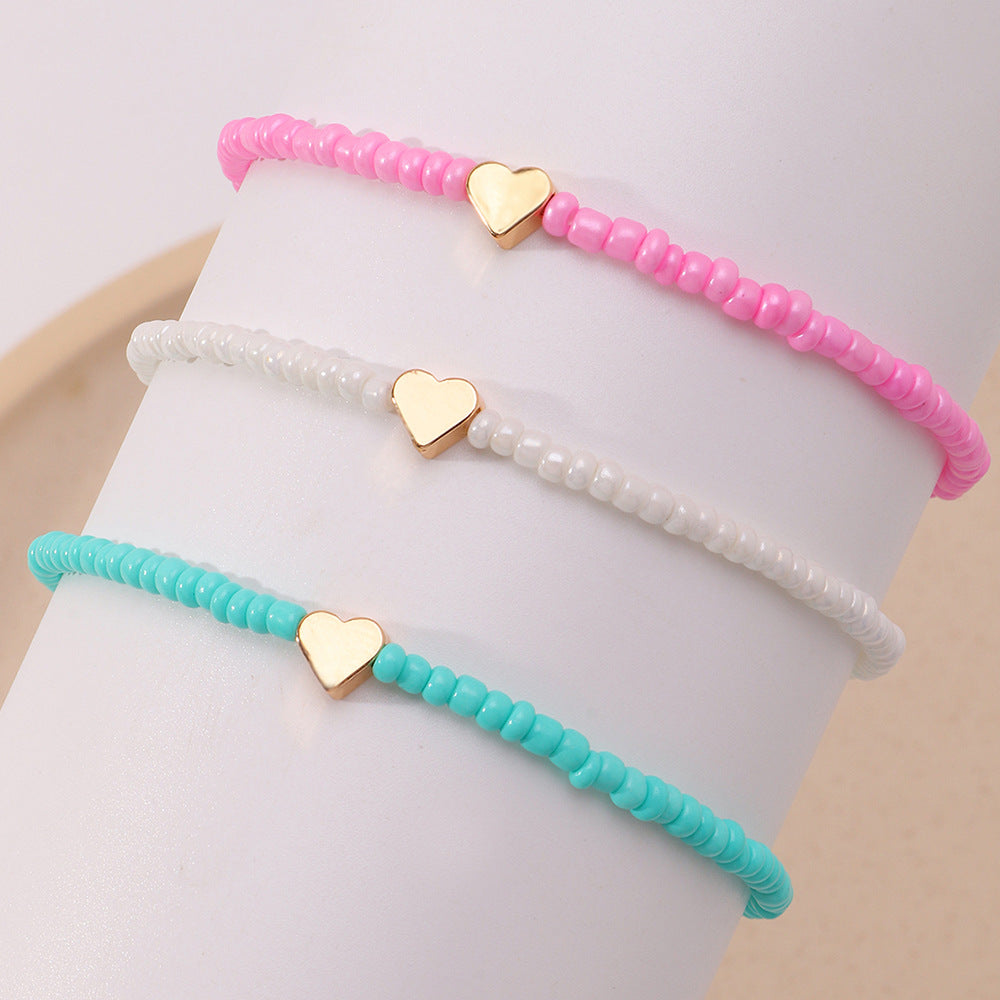 Bohemian Colorful Beads Heart Anklet Set Wholesale