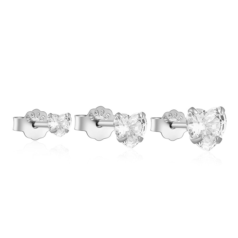 3 Pieces Set Simple Style Geometric Plating Inlay Sterling Silver Zircon Ear Studs