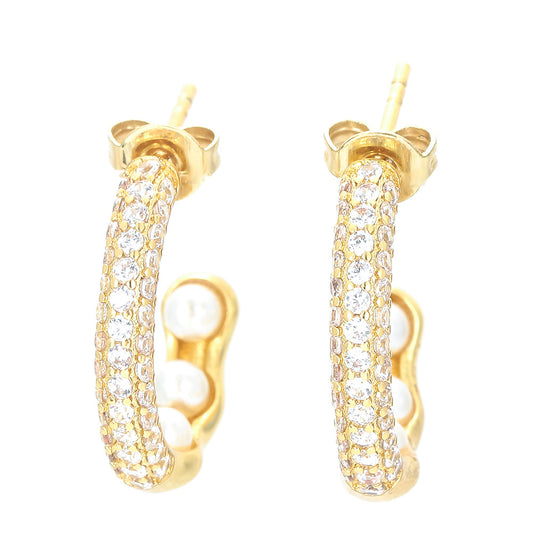 Fashion C Shape Plating Inlay Copper Pearl Zircon Earrings