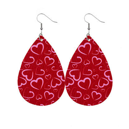 1 Pair Elegant Lady Water Droplets Heart Shape Pu Leather Drop Earrings