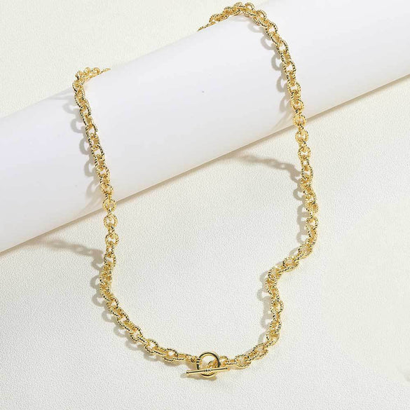 Cross-border popular copper-plated 14K real gold water ripple clavicle chain literary retro Internet celebrity with the same versatile personality necklace