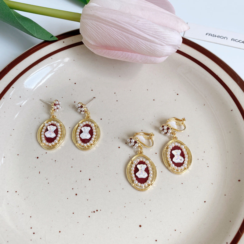 1 Pair Commute Bear Inlay Alloy Pearl Drop Earrings