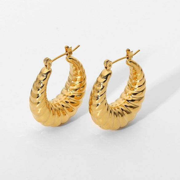 IG Style Stripe Geometric Titanium Steel 18K Gold Plated Earrings