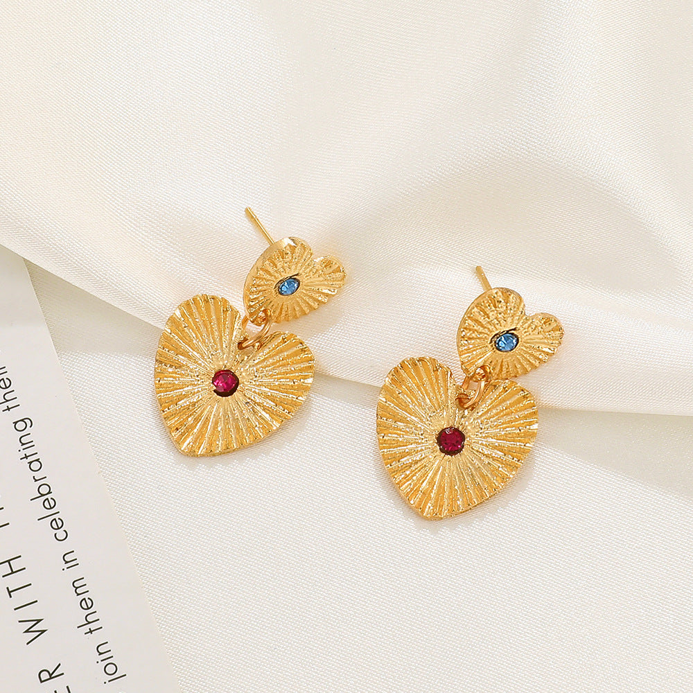 Retro Heart Shape Alloy Inlay Rhinestones Women's Drop Earrings 1 Pair