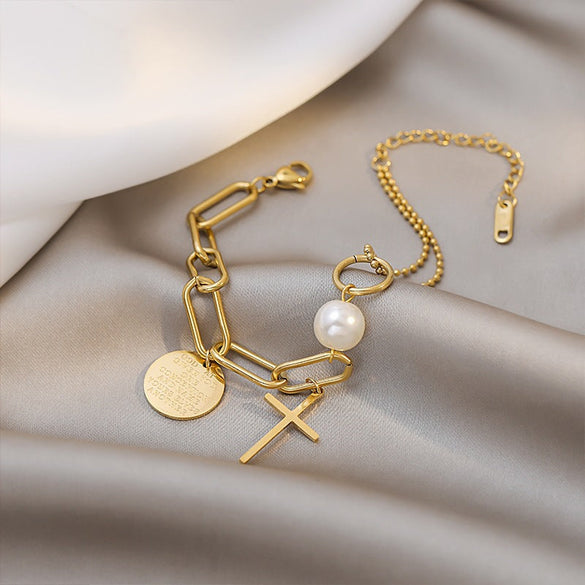 Women Cross Irregular Titanium Steel Electroplating Bracelets