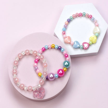 Simple Style Heart Shape Flower Plastic Beaded Girl's Bracelets