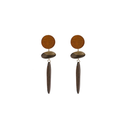 1 Pair Retro Geometric Wood Earrings