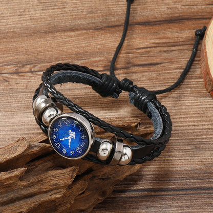 Retro Constellation Pu Leather Knitting Unisex Bracelets