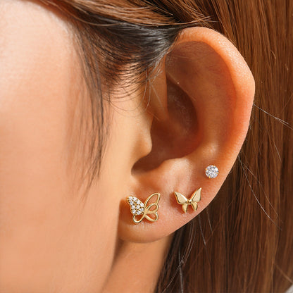 1 Set Simple Style Star Butterfly Plating Sterling Silver Ear Studs