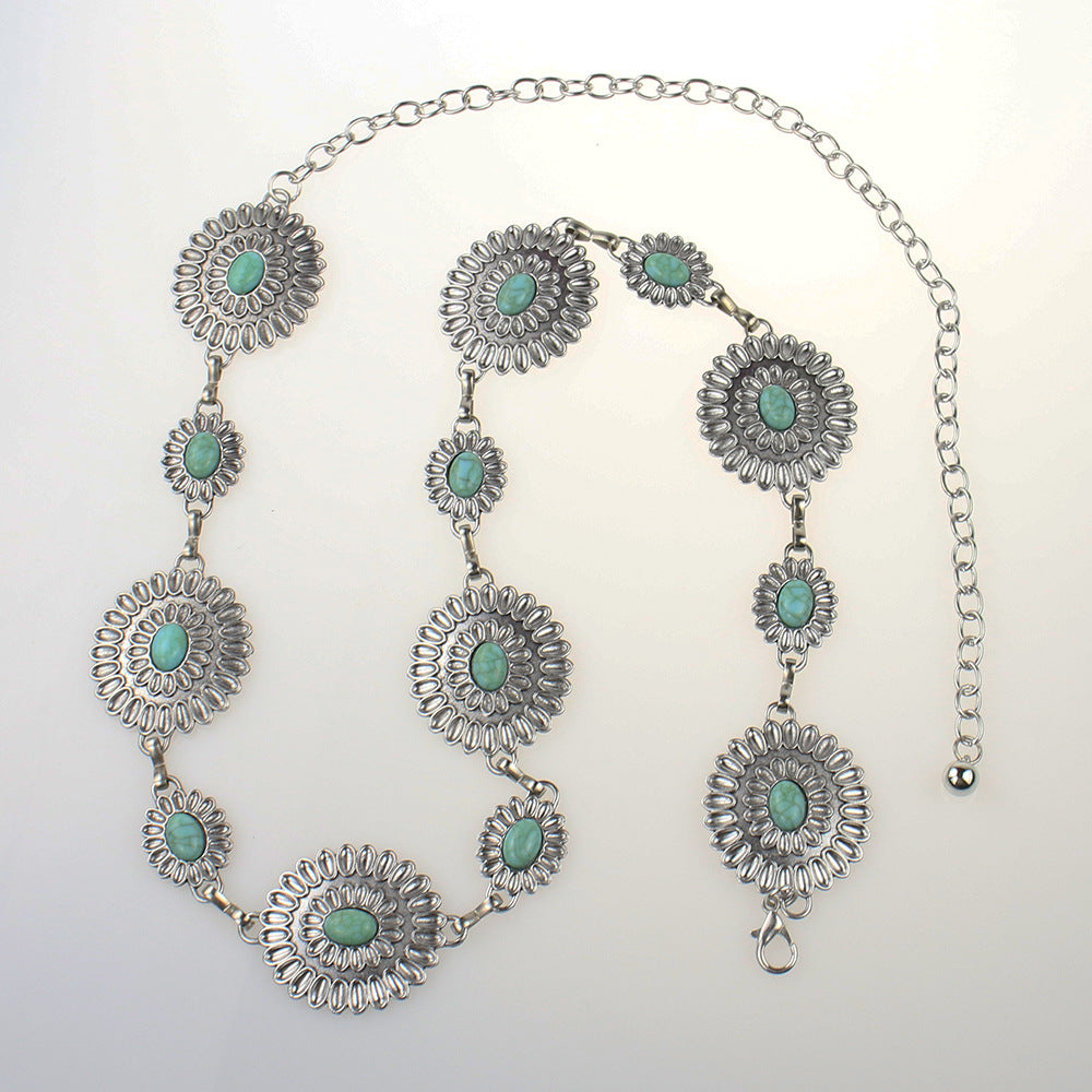 Wholesale Jewelry Ethnic Style Geometric Metal Turquoise Waist Chain