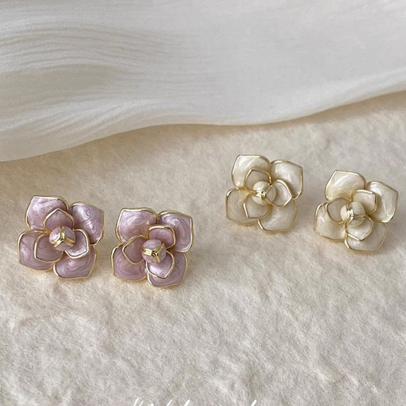 1 Pair Simple Style Flower Enamel Copper Ear Studs