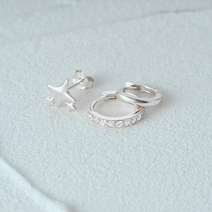 1 Set Simple Style Star Butterfly Plating Sterling Silver Hoop Earrings Ear Studs