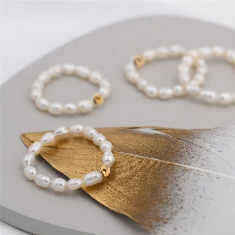 Elegant Simple Style Round Stainless Steel Imitation Pearl Rings In Bulk