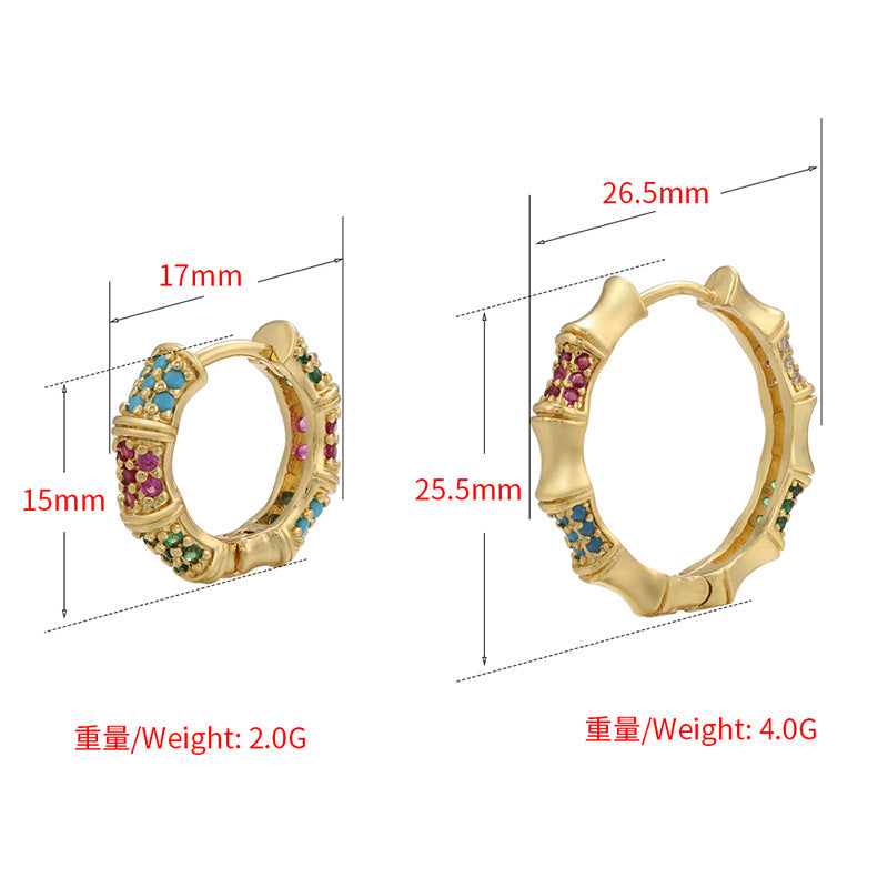 Retro Micro-inlaid Zircon Bamboo Section Geometric Ear Buckle Wholesale Gooddiy