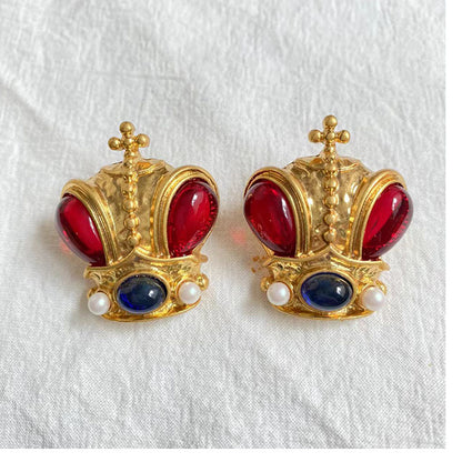 Retro Crown Alloy Plating Artificial Gemstones Women's Ear Studs 1 Pair