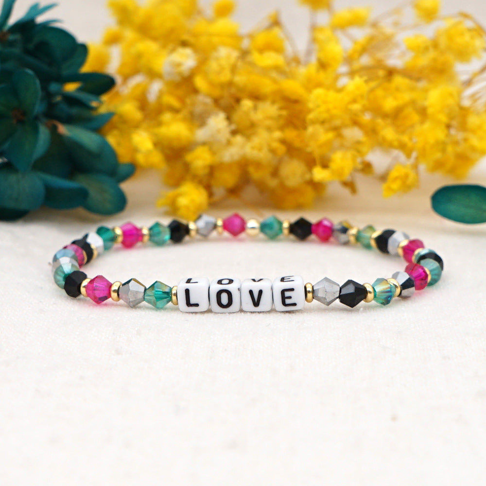 Bohemian Style Color Crystal Letter Beaded Small Bracelet